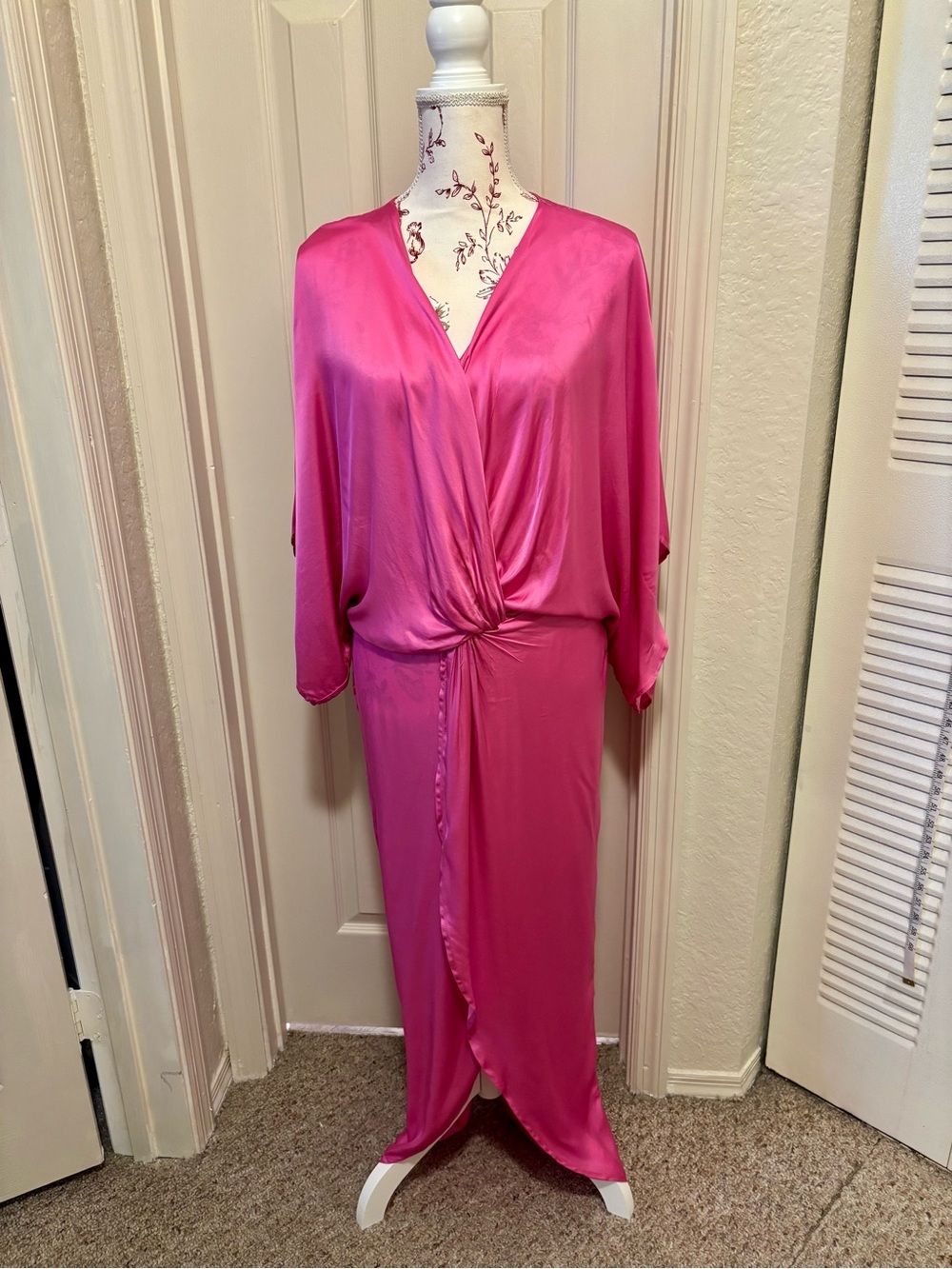 Young Fabulous & Broke Fuchsia Satin Wrap Dress Robe